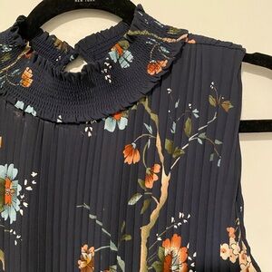 Nanette Lepore Navy Floral Pleated Dress